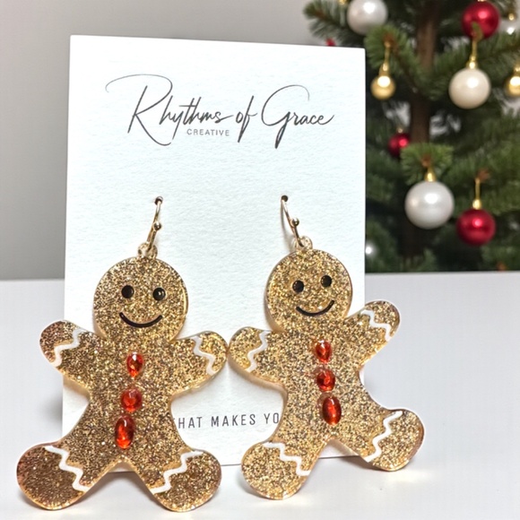 Gingerbread Man Christmas Dangle Earrings – Sparkly Holiday Jewelry, NWT - Picture 7 of 7